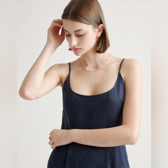 Quince 100% European Linen Scoop Neck Midi Dress - Navy - Picture 5 of 11